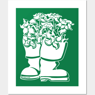 Bunch Berry White Lineart Rain Boots Posters and Art